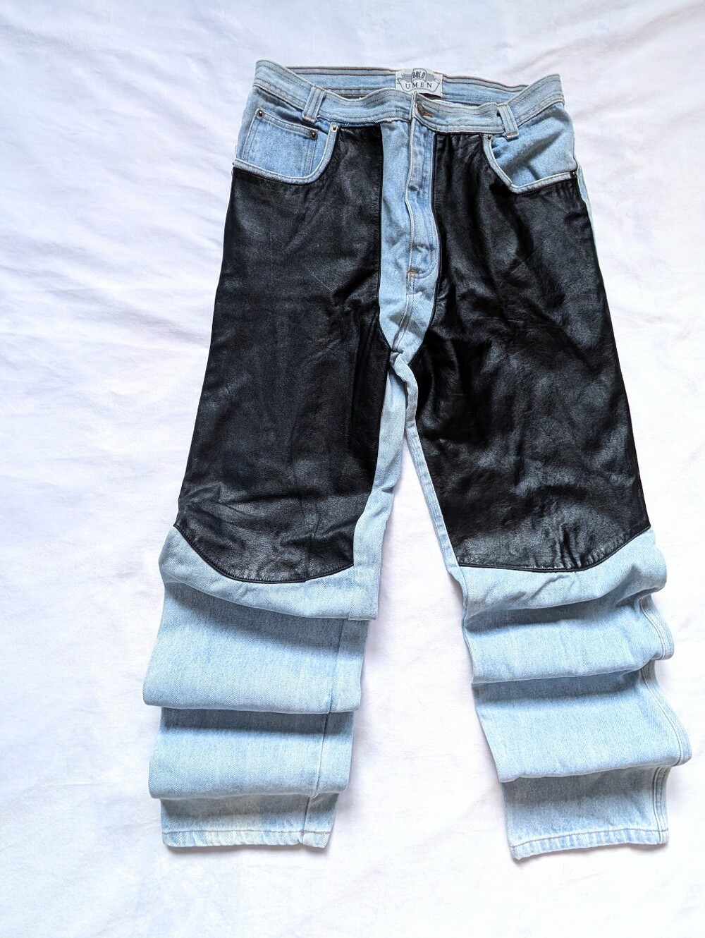 Vintage BOLD UMEN Cowhide Leather Panel Denim Jeans W34 L34